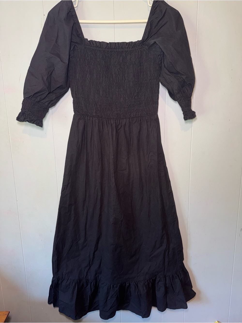 Sim and Sam Black Smocked Puff-Sleeve Dress